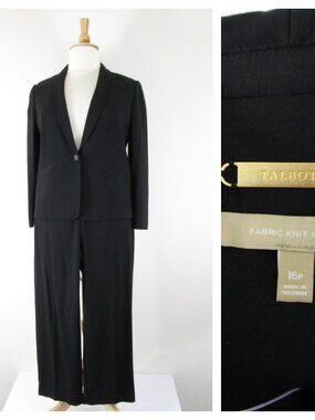Talbots Plus Size Petite Solid Black Pant Suit Size 16P Formal Business Career